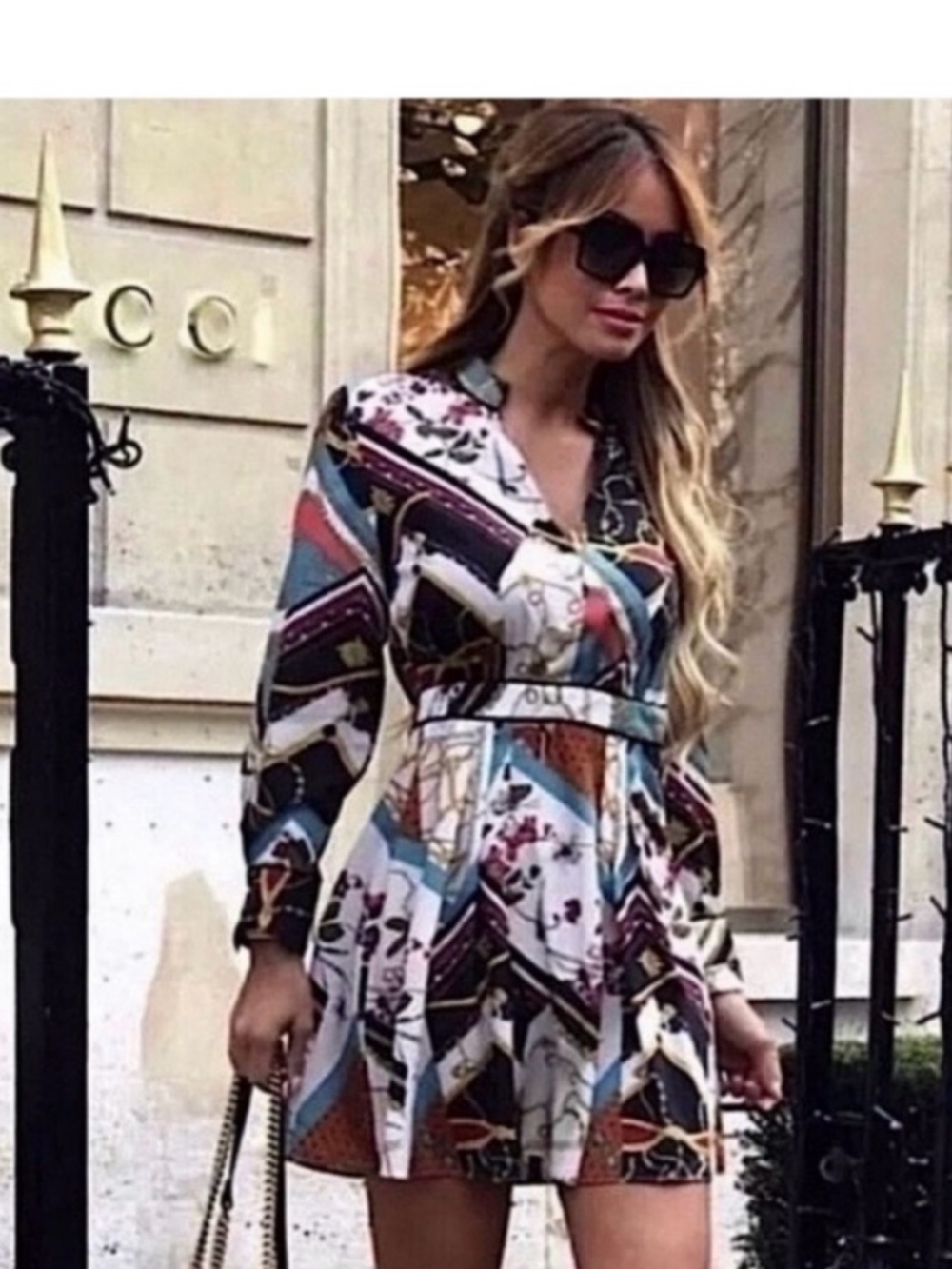 Zara Multi-Color Chain & Floral Print Mini Dress